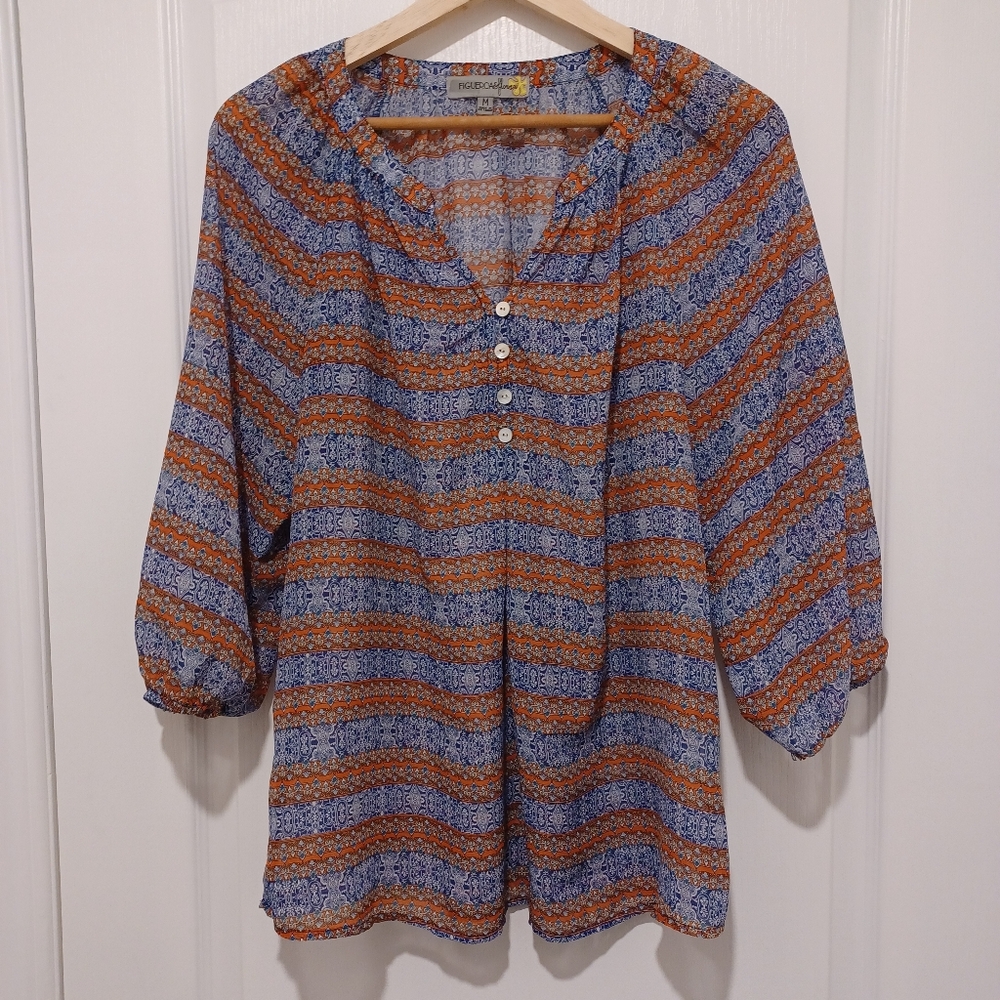 Semi Sheer Paisy Syle Pattern Blouse